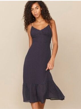 Reformation Navy Blue Midi Dress with Tie Straps
